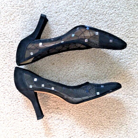 Sacha London Womens Pumps Black Mesh with Sequins Size 39/8.5, Vintage Glam - Picture 3 of 10
